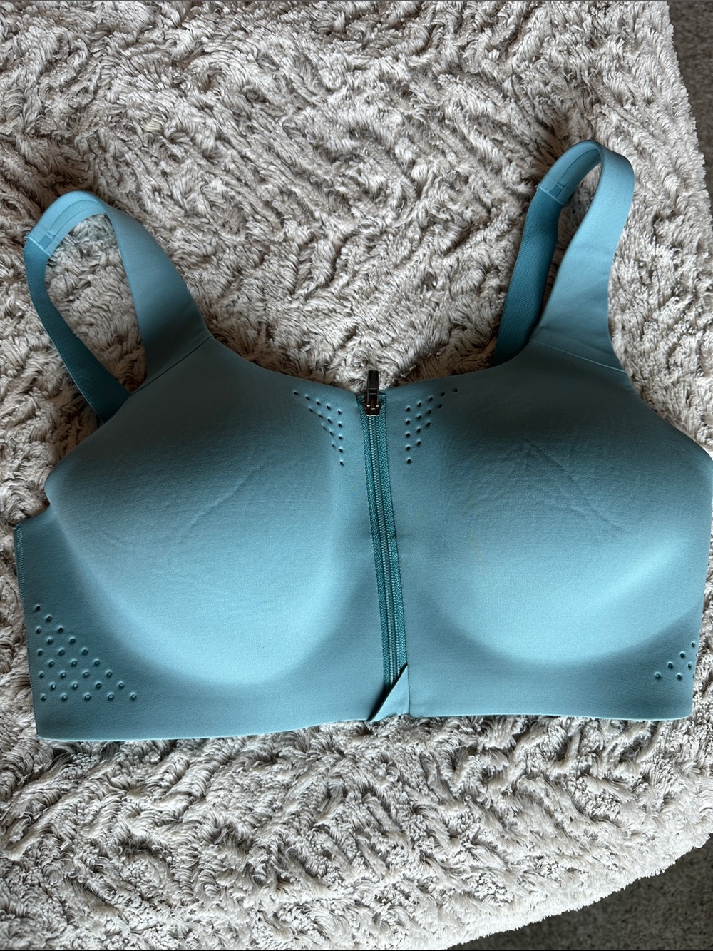 Front-Zip Light Blue Sports Bra - Comfortable Support